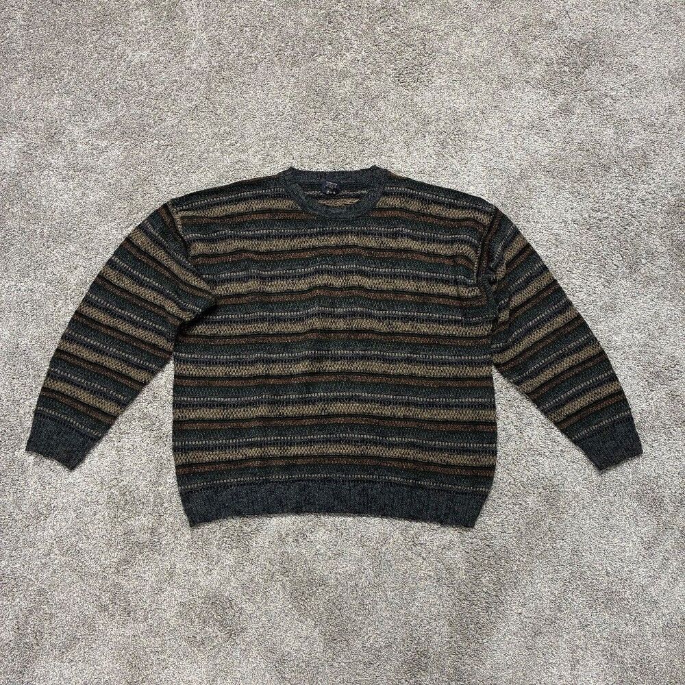 VTG Dockers 90s Striped Knit Crew Sweater XXL Olive Brown Dark Academia Preppy